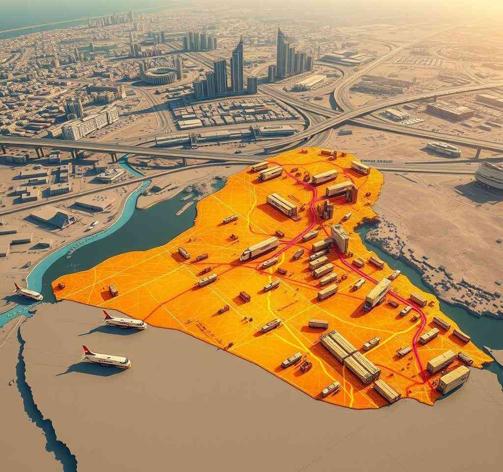 An illustrative map highlighting the complex e-commerce shipping landscape and last-mile delivery challenges in Iraq and Kurdistan regions.
