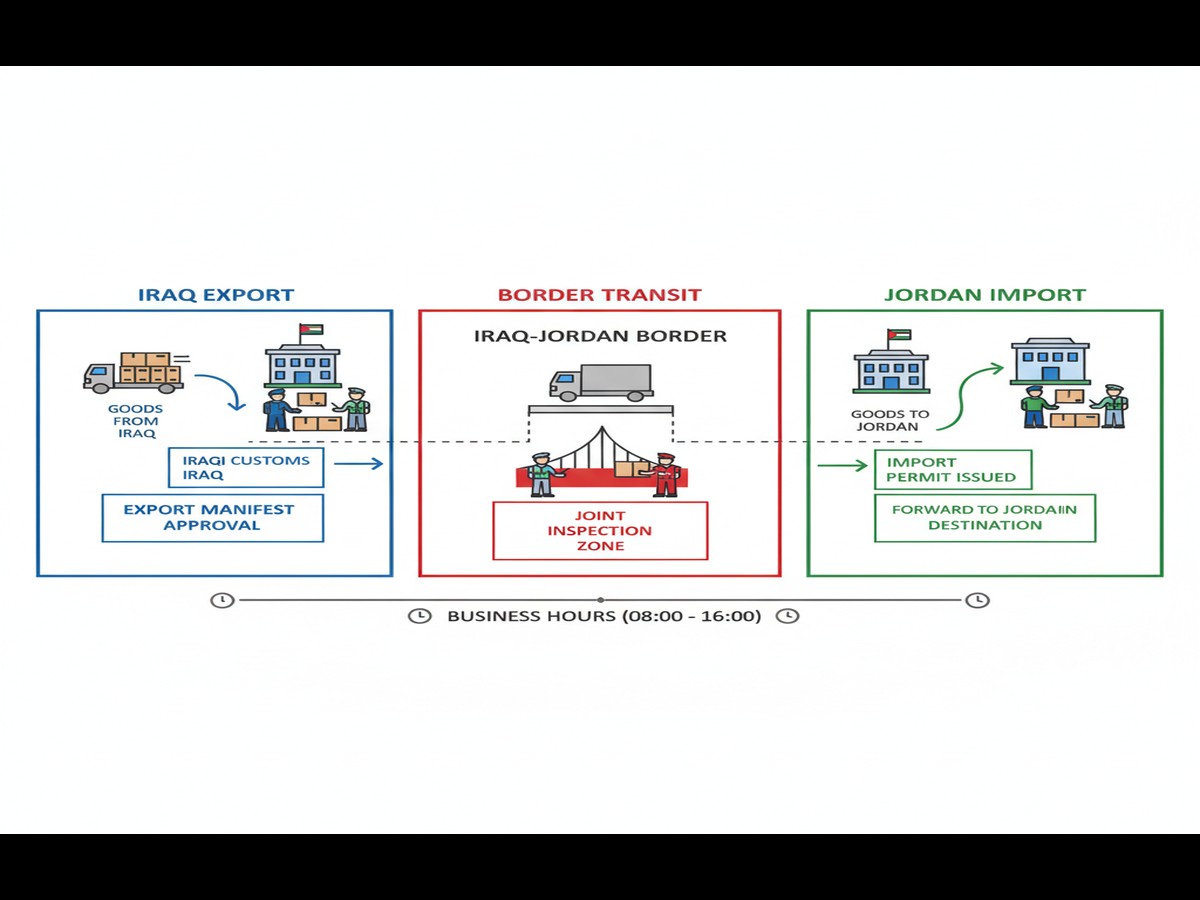 Cargo truck transporting the customs clearance process in iraq on Iraq highway for cross-border logistics