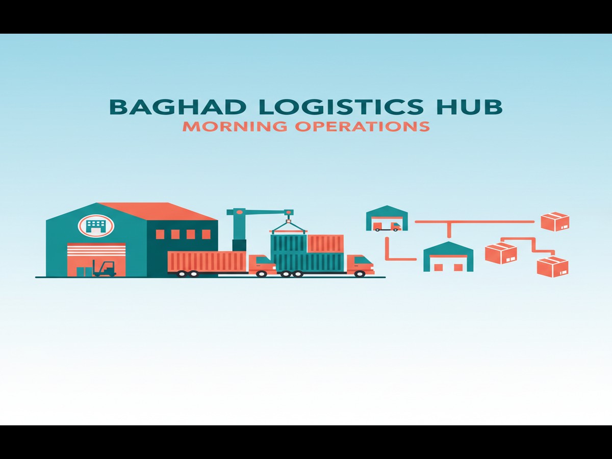 Cargo truck transporting transporting goods to southern iraq on Iraq highway for cross-border logistics