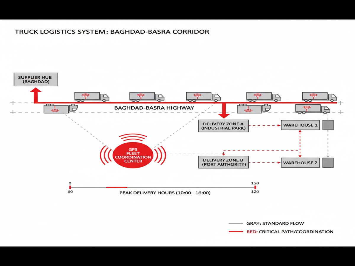 Cargo truck transporting different shipment methods on Iraq highway for cross-border logistics - shipping to iraq