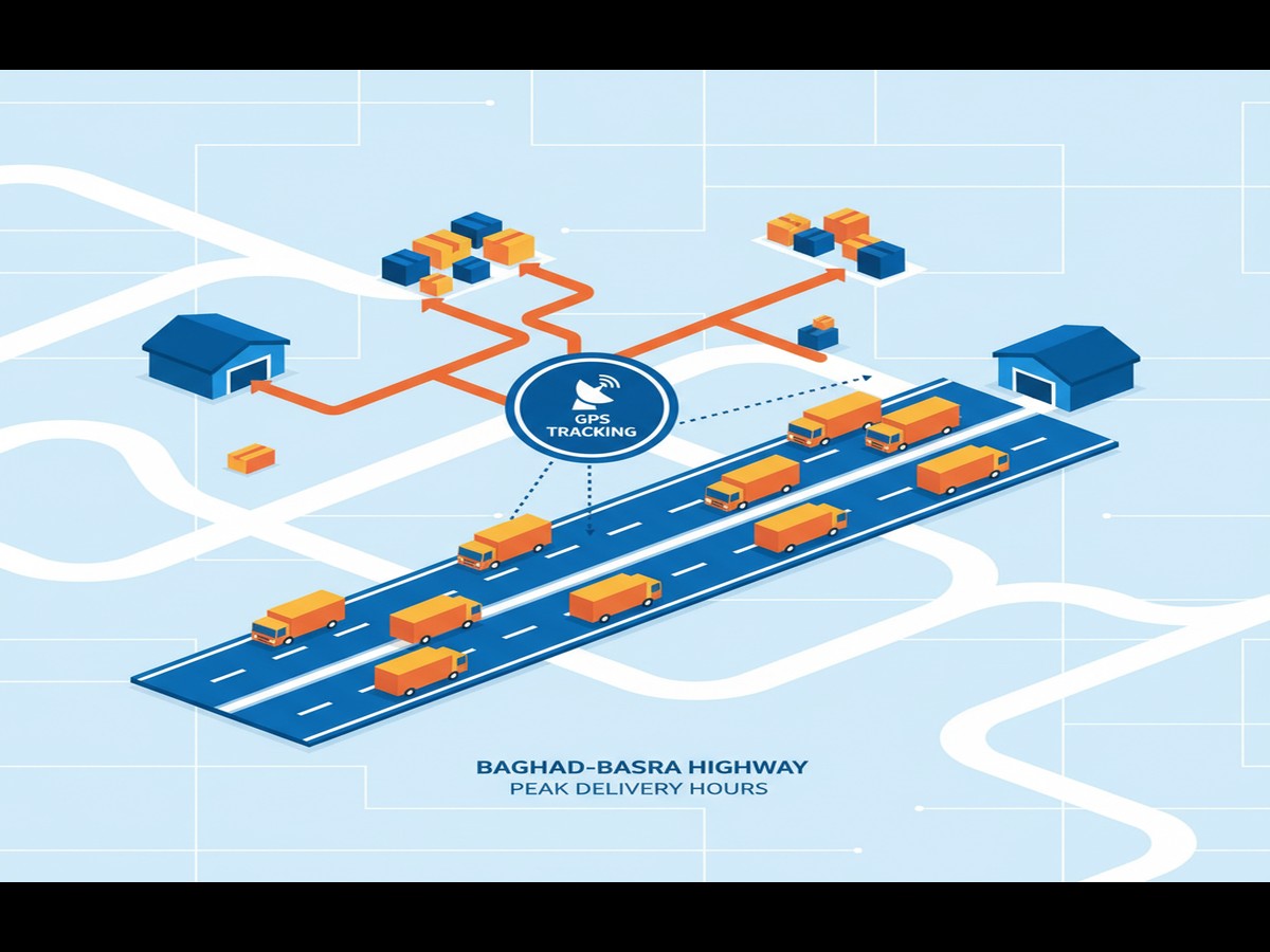 Cargo truck transporting FCL and LCL shipping on Iraq highway for cross-border logistics
