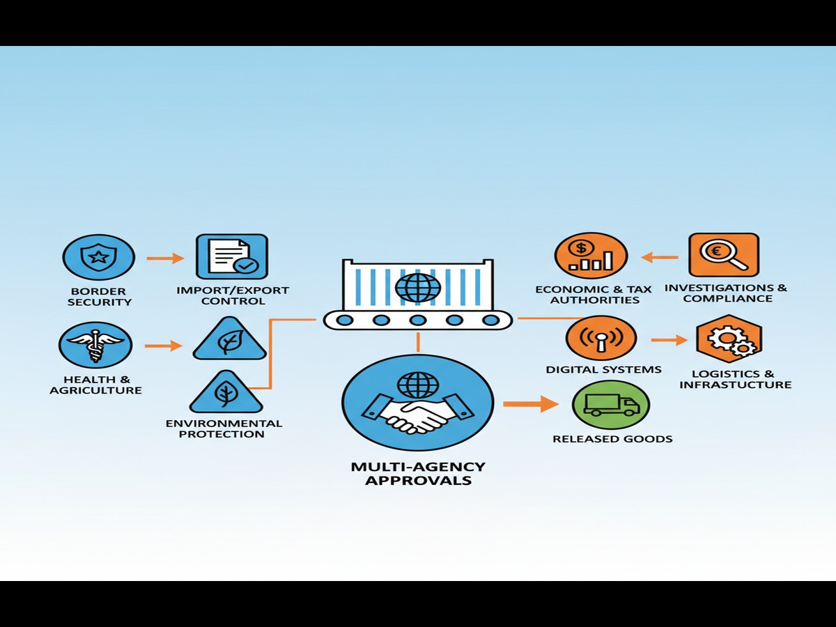 Workers managing international trade logistics success shipments at Iraq customs clearance facility