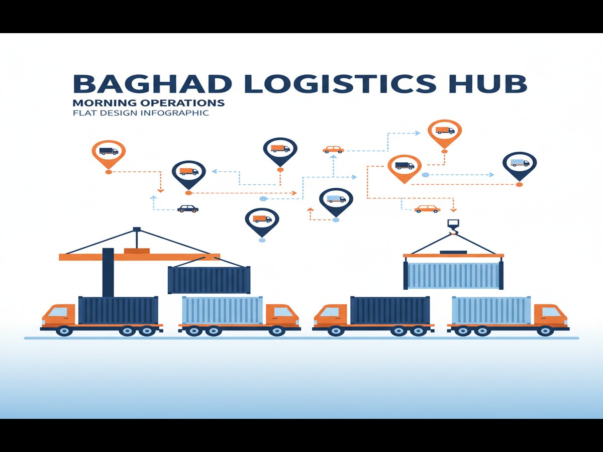 Workers managing transporting goods to southern iraq shipments at Iraq customs clearance facility