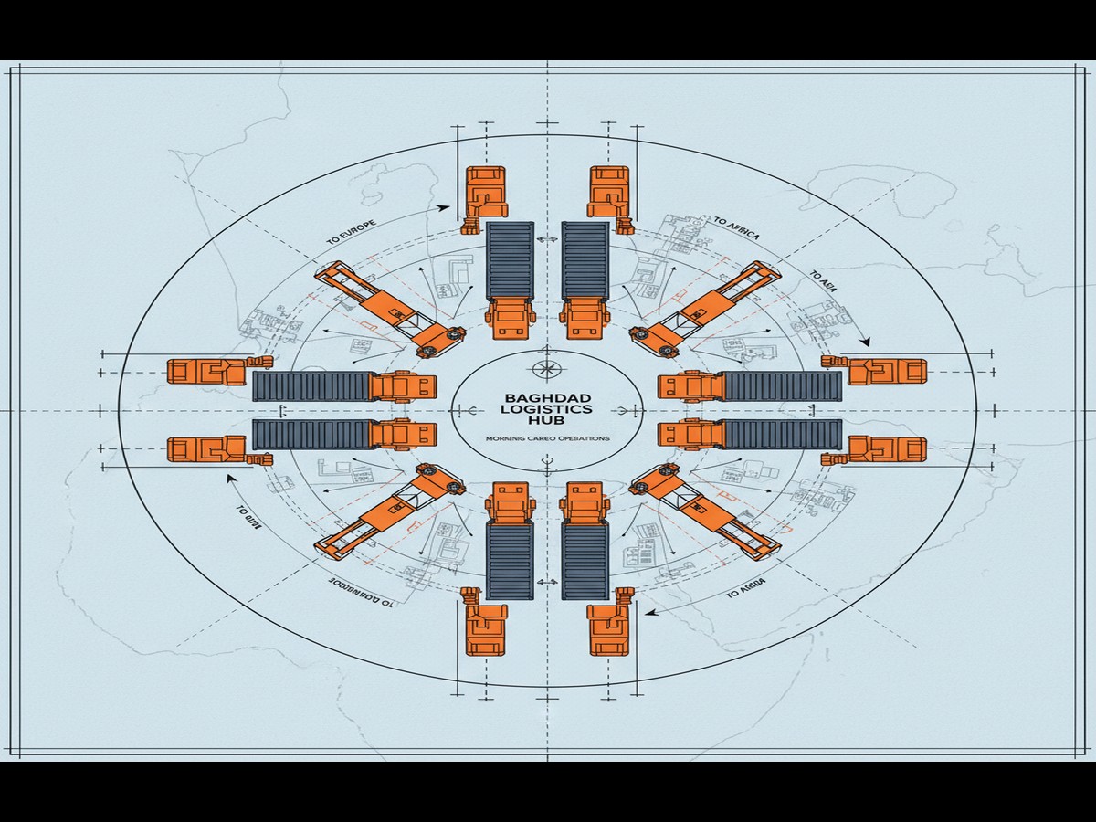 Workers managing international air freight services in iraq shipments at logistics facility