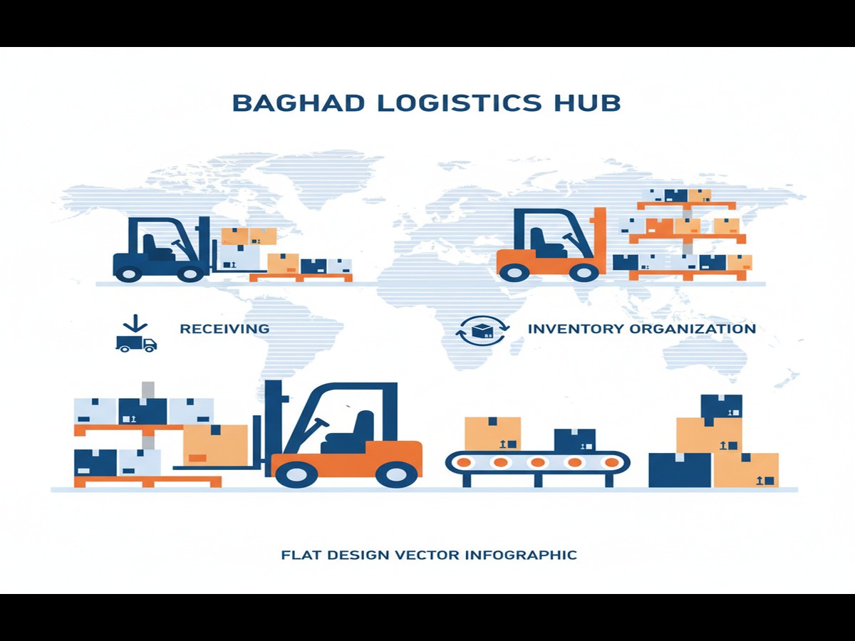 Workers managing logistics in iraq solutions shipments at Iraq customs clearance facility - supply chain kurdistan