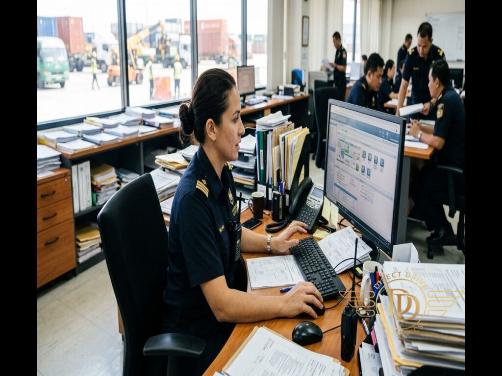 استعلام آنلاین گمرک عراق فرآیند ترخیص گمرکی در عراق - Customs officer working - نحوه استعلام بار گمرک عراق