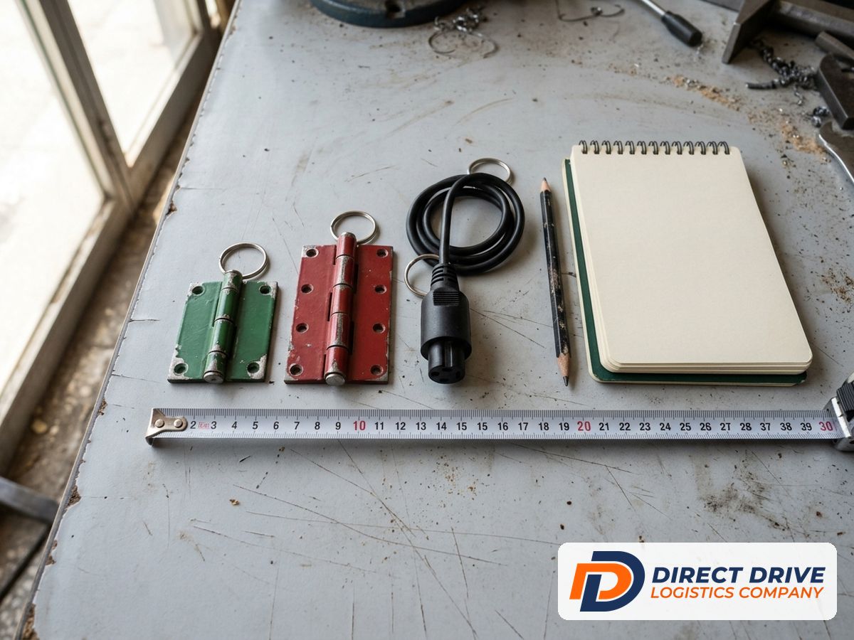 Top-down view of container parts in size order beside a tape measure